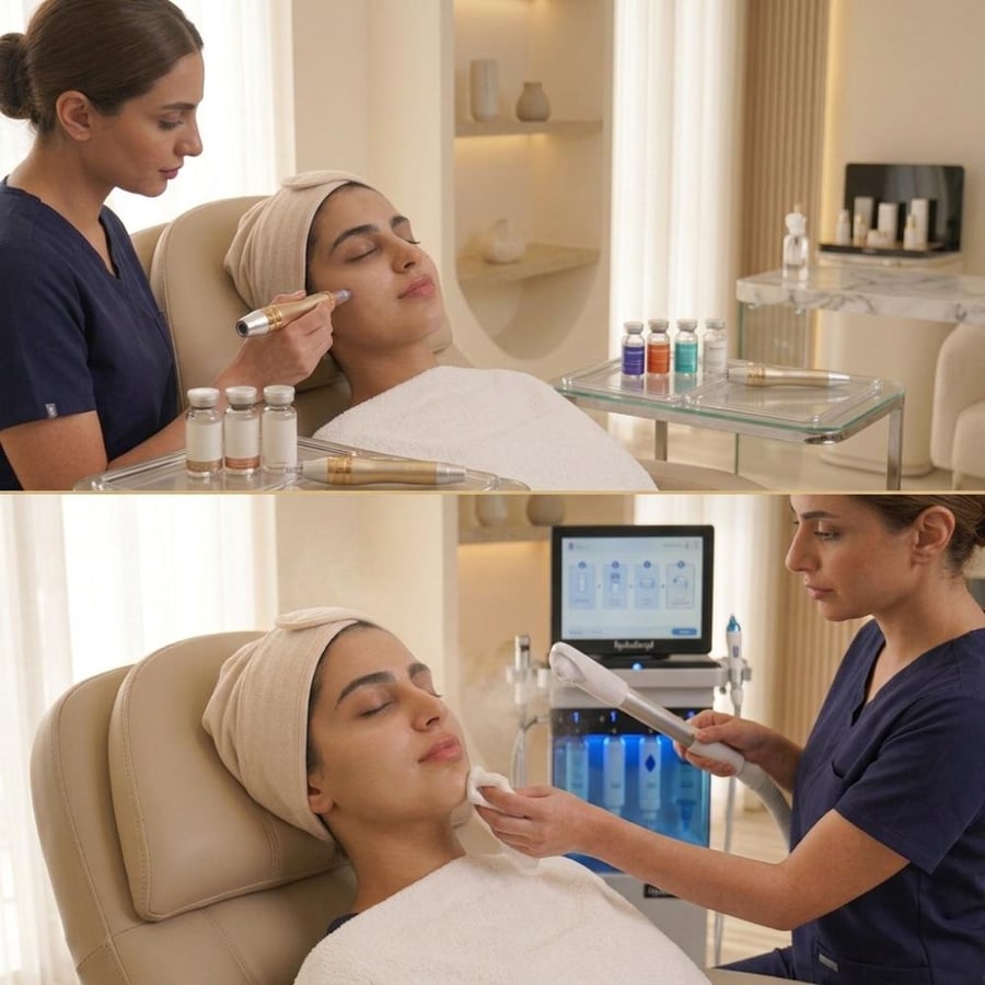 اختاري خدمة (اكسوزوم/سالمون DNA/هيالورونيك/ديرمابن مع ماسك خلايا جذعية) + تنظيف بشرة