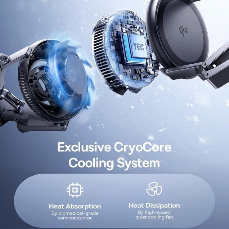 بيسوس - شاحن لاسلكي 3 في 1 مغناطيسي مع تبريد CryoCore للآيفون والساعة والسماعات - اسود