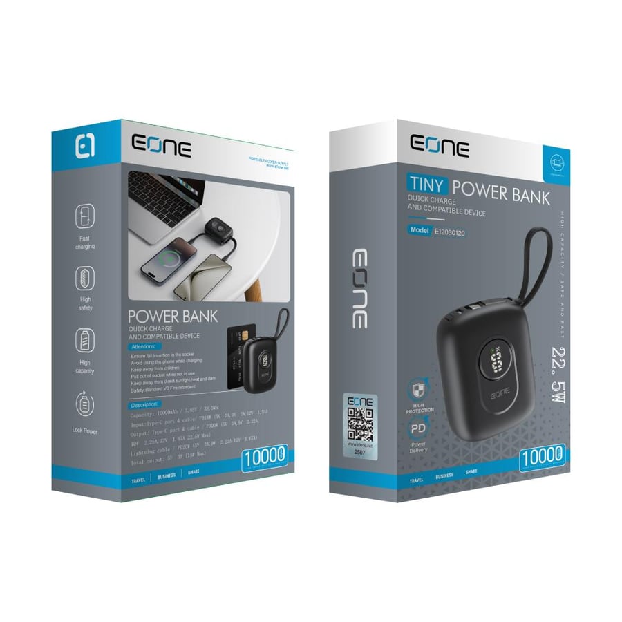 EONE Power Bank 10,000 with 22.5-watt power - Black