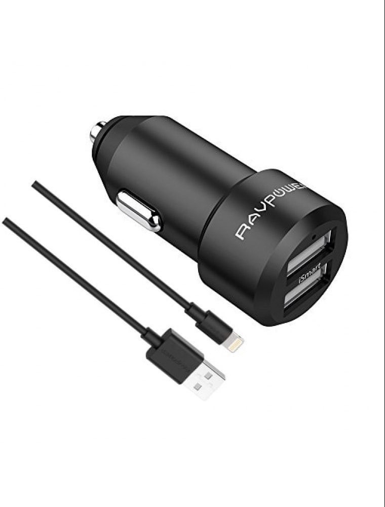 شاحن سيارة راف باور منفذين + كيبل ايفون USB متر