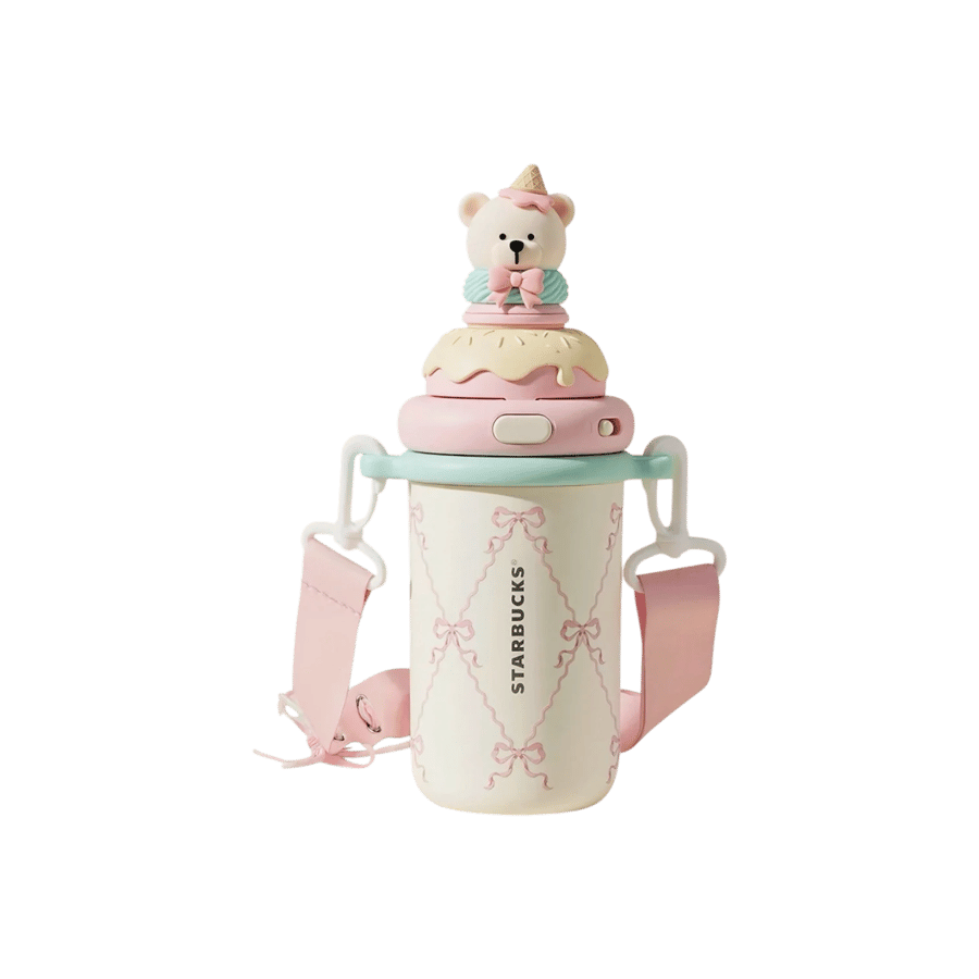 Starbucks Summer Dessert Party Stainless Steel Bottle with Bear Dessert Lid & Strap