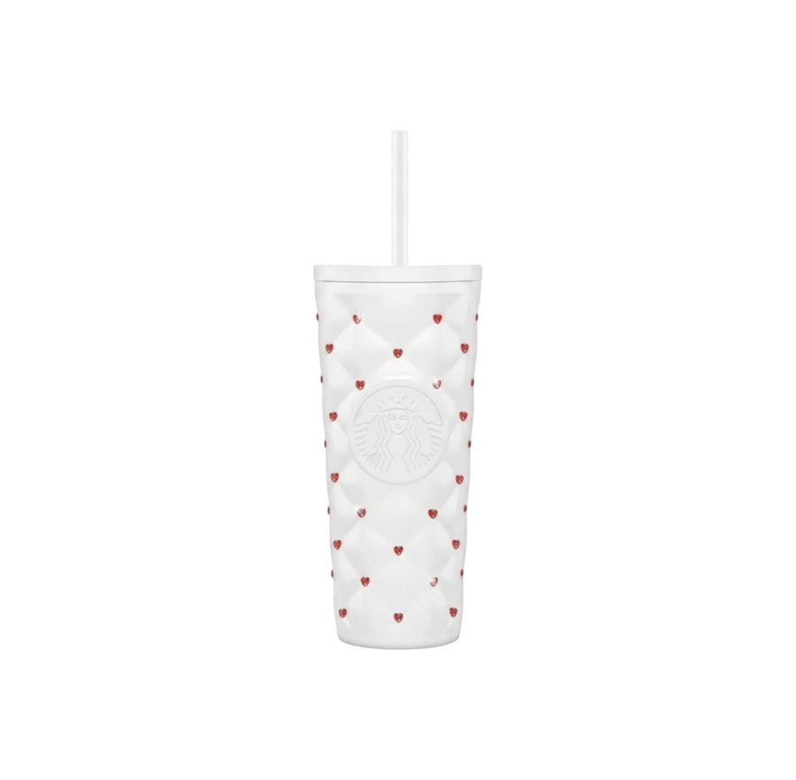 Starbucks x The Devil Wears Prada White Quilted Studded Stainless Steel Tumbler With Card Holder & Chain Set