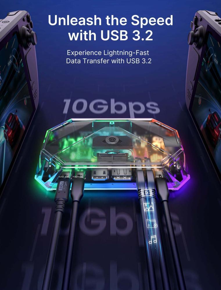 وصلة تايب سي 12in1 باضاءة RGB و تدعم 4K 120Hz وهيكل شفاف | JSAUS
