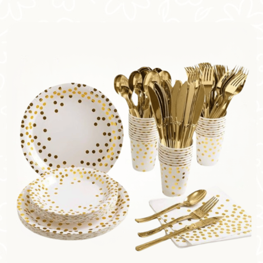 أدوات المائدة نقط ذهبي(8اشخاص) | 8person Gold Dots Tableware