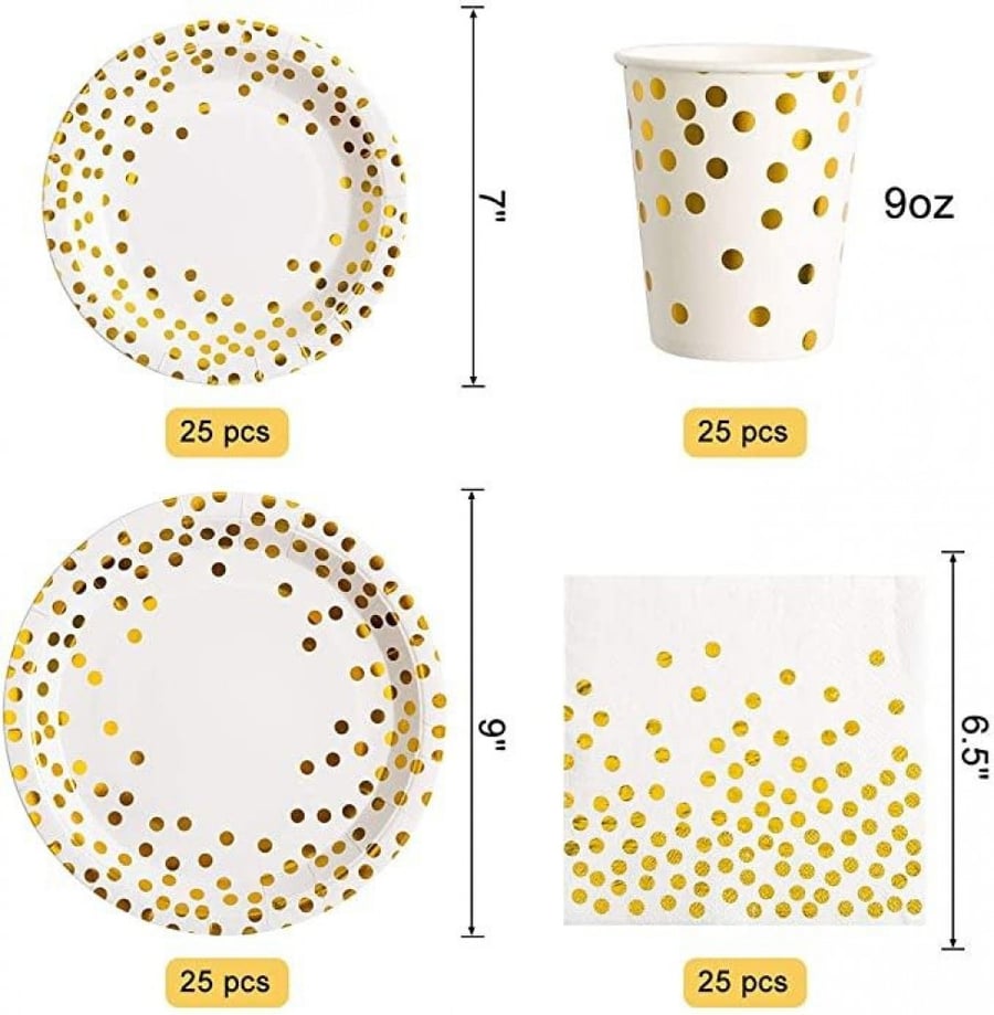 أدوات المائدة نقط ذهبي(8اشخاص) | 8person Gold Dots Tableware