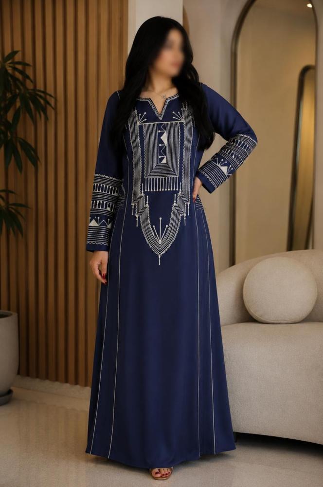 جلابية عسيري تطريز قصب فضي