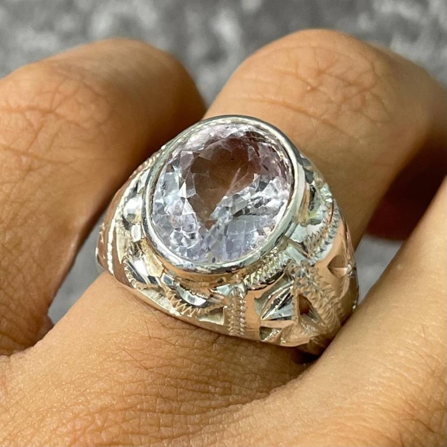 Men's silver ring with amethyst stone