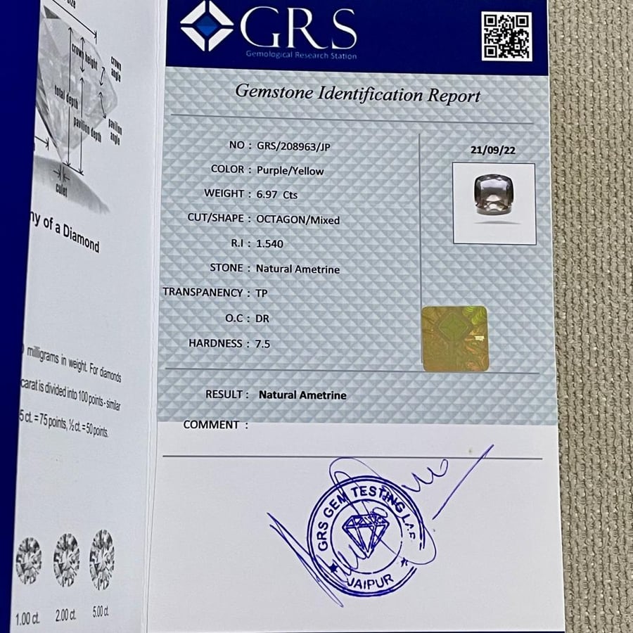 حجر اميترين طبيعي مع شهادة