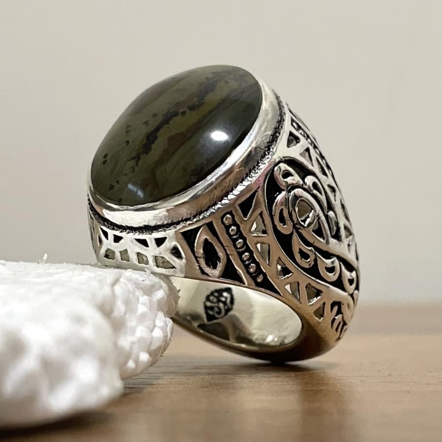 Men's silver ring with bloodstone