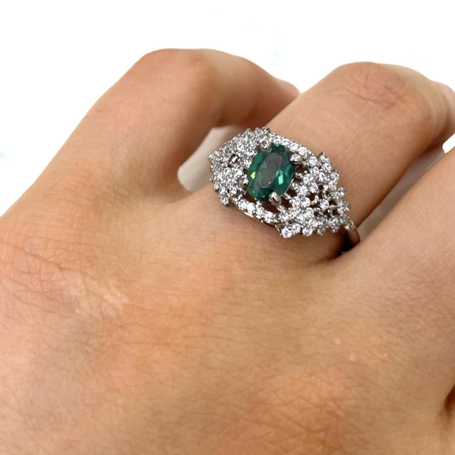 Women's silver set 3 pieces with green topaz stone