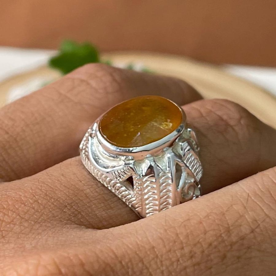 خاتم فضة رجالي بحجر زفير اصفر