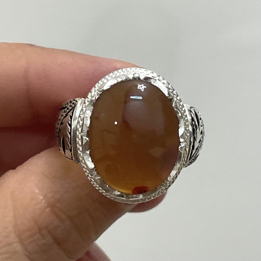 Men's silver ring with natural Yemeni cornelian stone