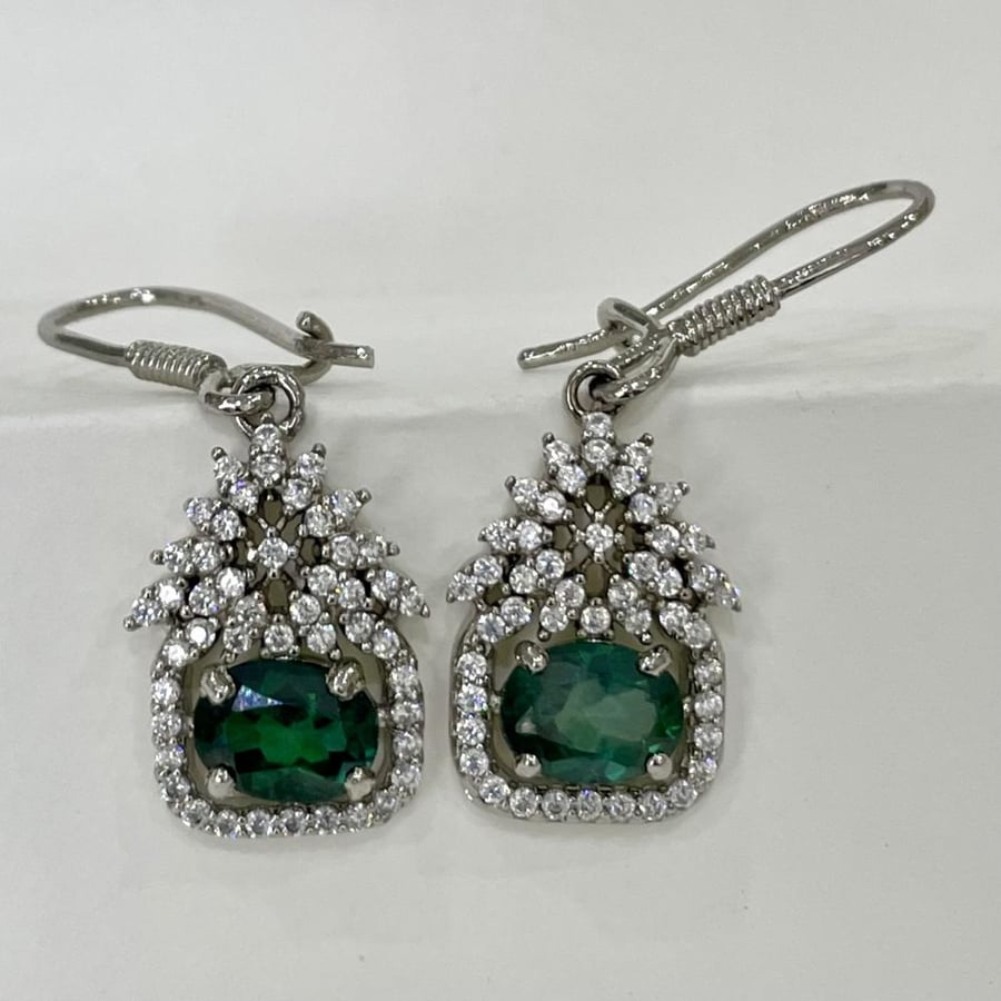 Women's silver set 3 pieces with green topaz stone