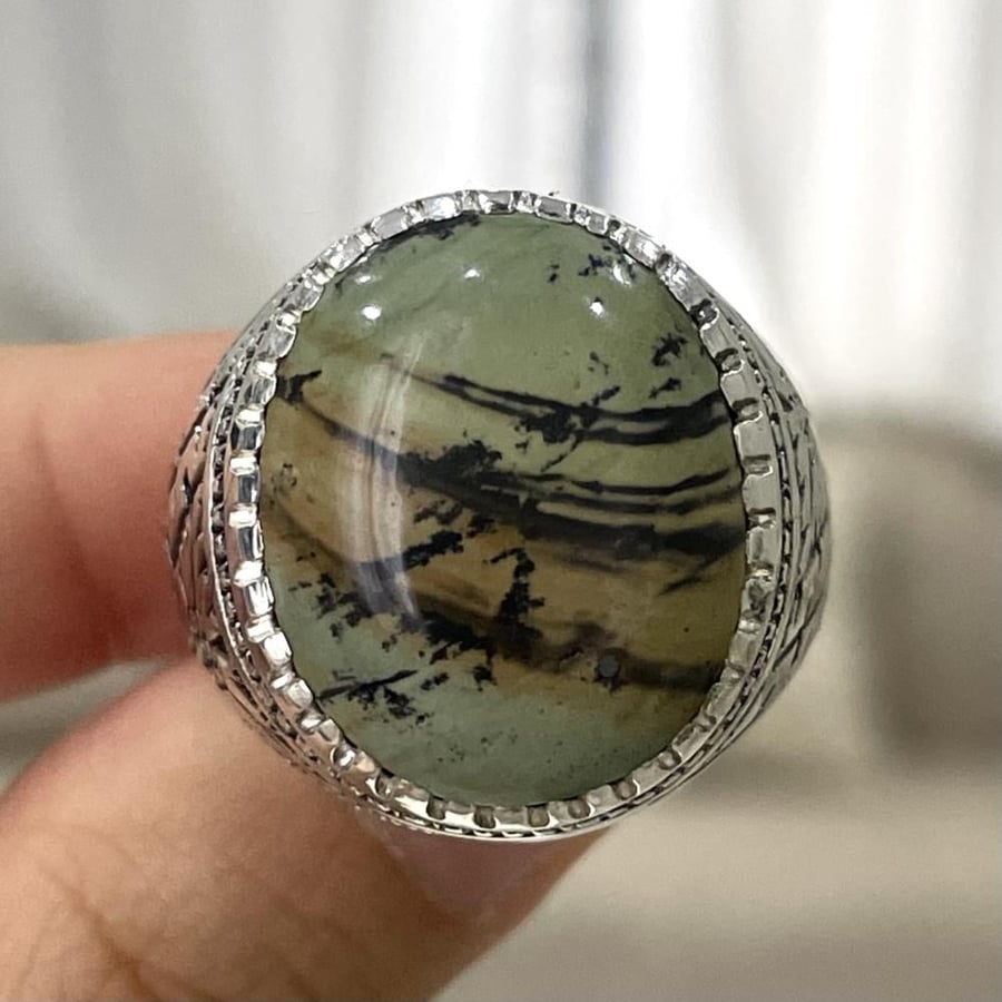 Men's silver ring with bloodstone