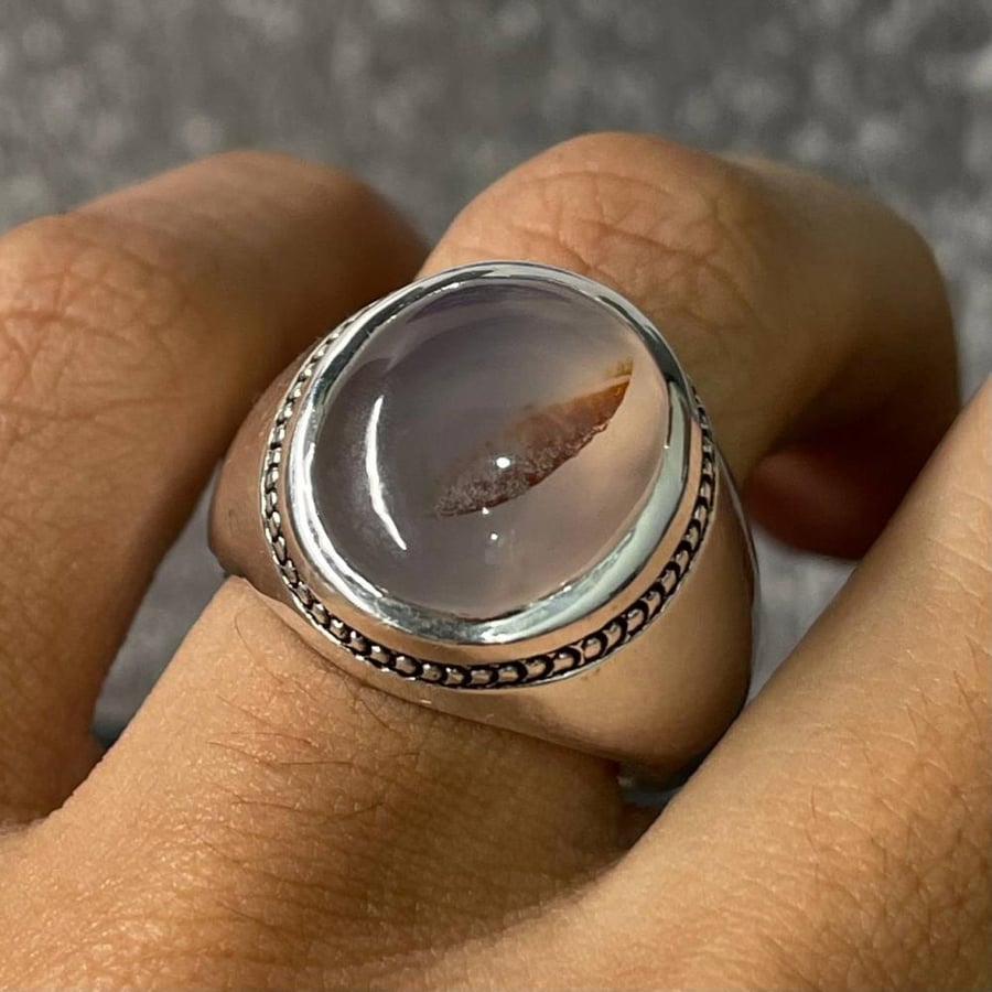 Men's silver ring with a natural Yemeni picture agate stone