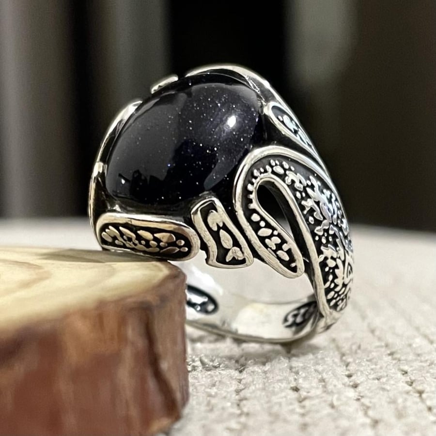 خاتم فضة رجالي بحجر النجوم Sand stone