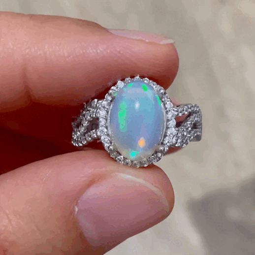 Women's silver ring with natural Ethiopian opal stone
