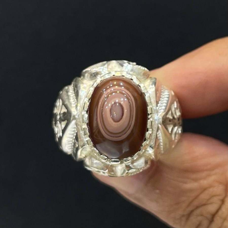 Men's silver ring with natural Sulaimani agate stone
