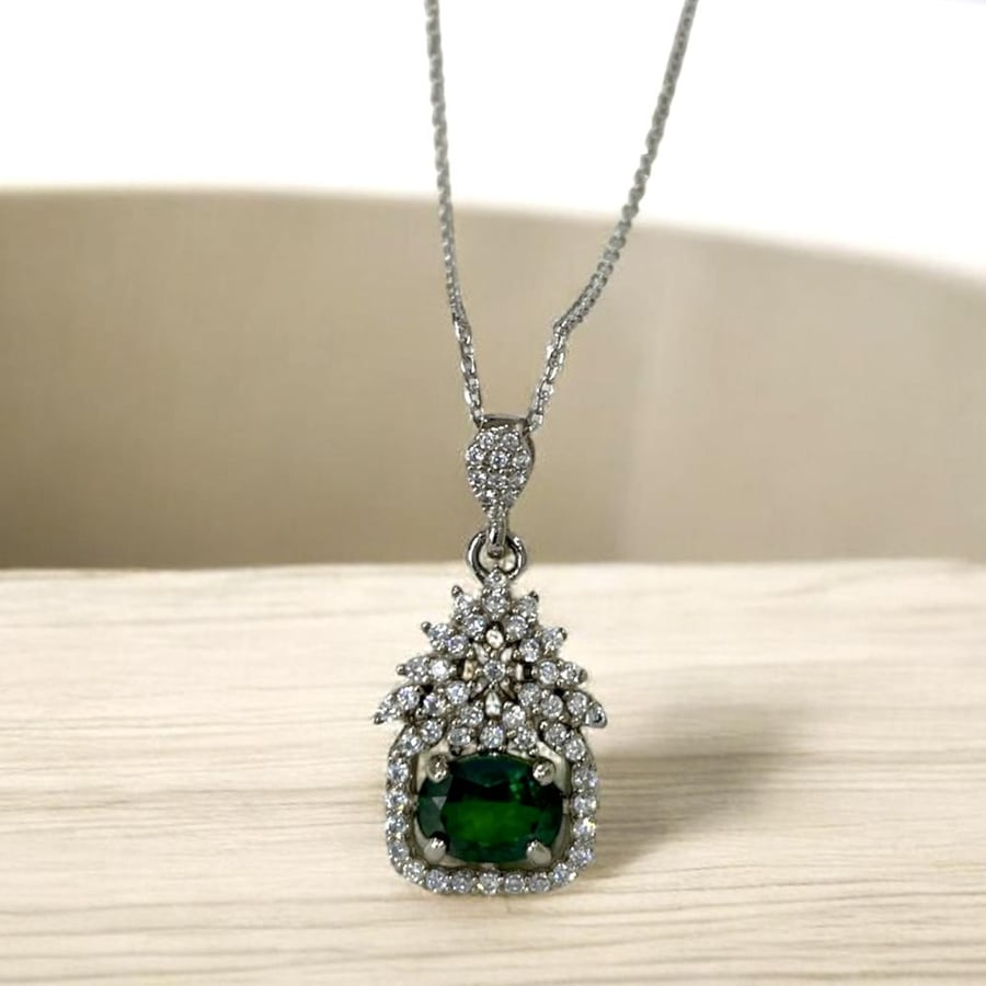 Women's silver set 3 pieces with green topaz stone