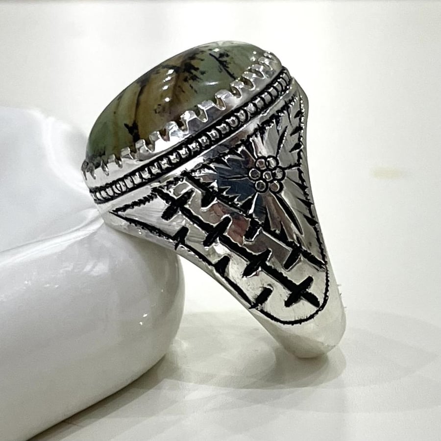 Men's silver ring with bloodstone
