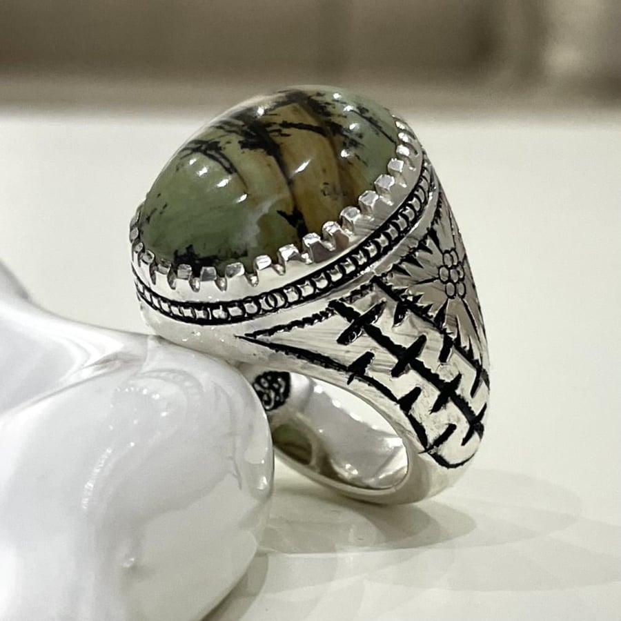 Men's silver ring with bloodstone