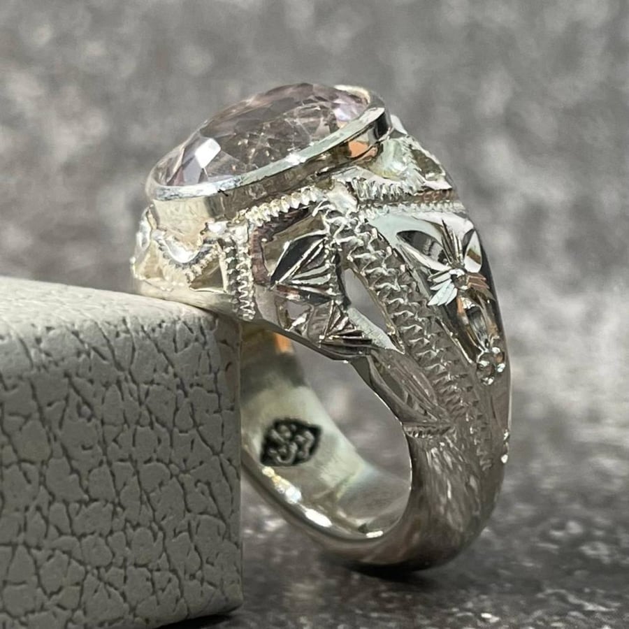Men's silver ring with amethyst stone