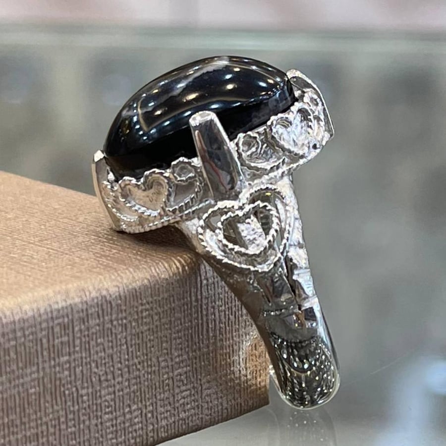 خاتم فضة رجالي بحجر عقيق سليماني يماني طبيعي