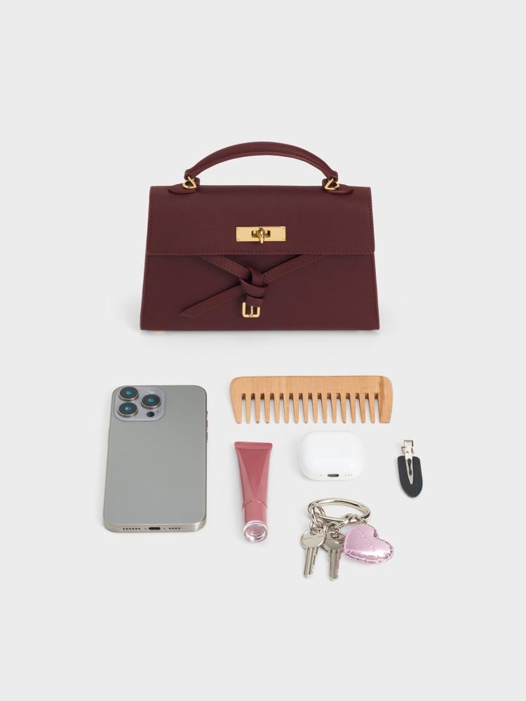 تريشا حقيبة يد Tricha Knotted-Belt Top Handle Bag - لون شرابي أحمر