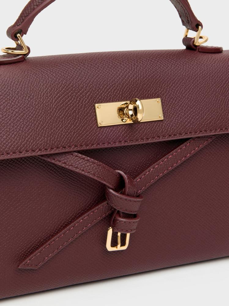 تريشا حقيبة يد Tricha Knotted-Belt Top Handle Bag - لون شرابي أحمر