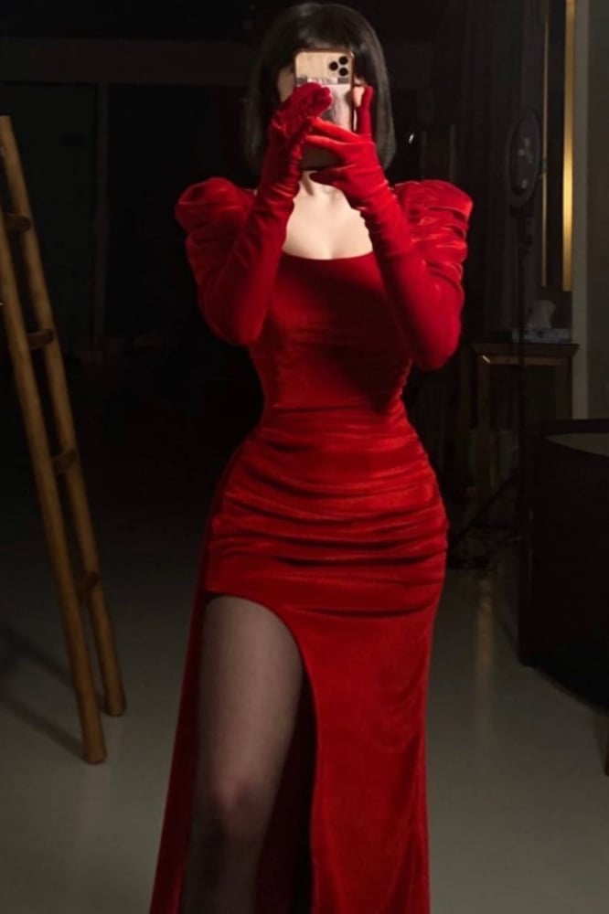 فستان احمر فطيفه Evening dress