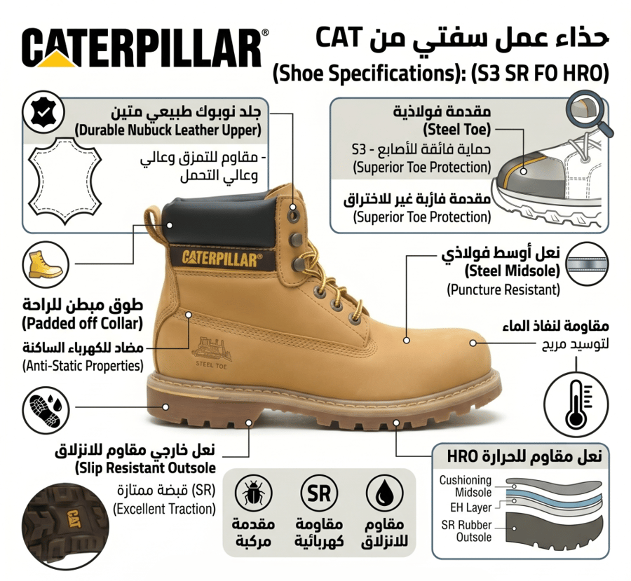 حذاء عمل سفتي CAT Safety Shoes/ste/ 708214 S3 SR FO HRO