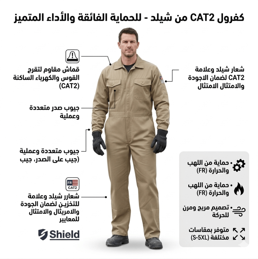 ملابس عمل كفرول عمل بيج Coverall 145-0008 CAT2 F.R.C