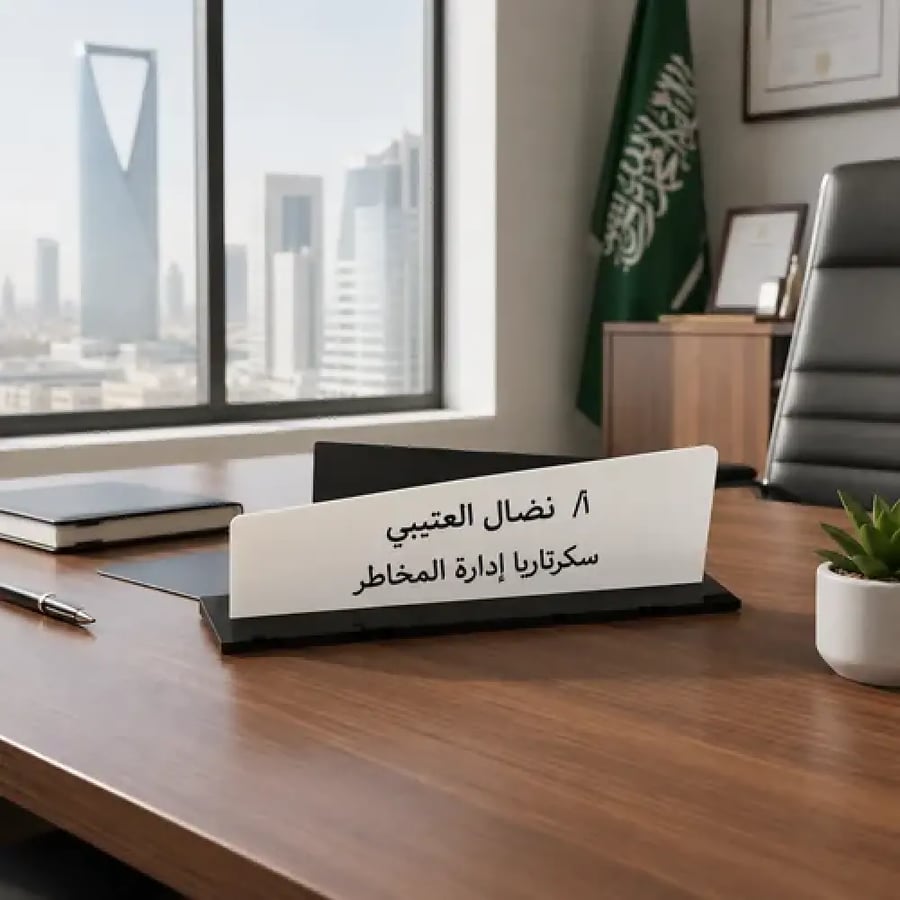 لوحة اسم مكتب أكريليك بالاسم والوظيفة | ستاند مكتبي فاخر