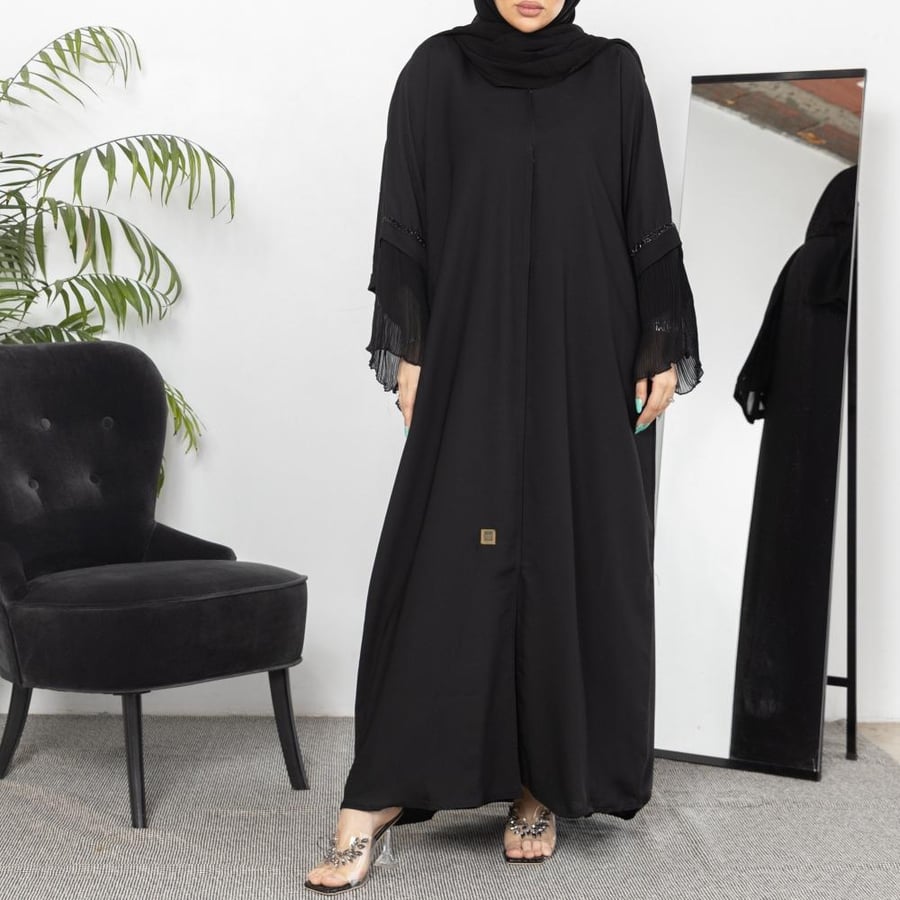عباية سوداء سادة بكم واسع شيفون R1112