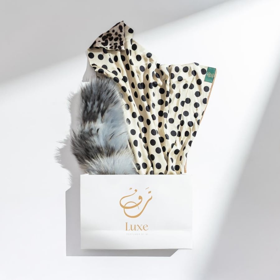 Silk scarf with fur trim, embellished with luxurious crystals, double-sided
