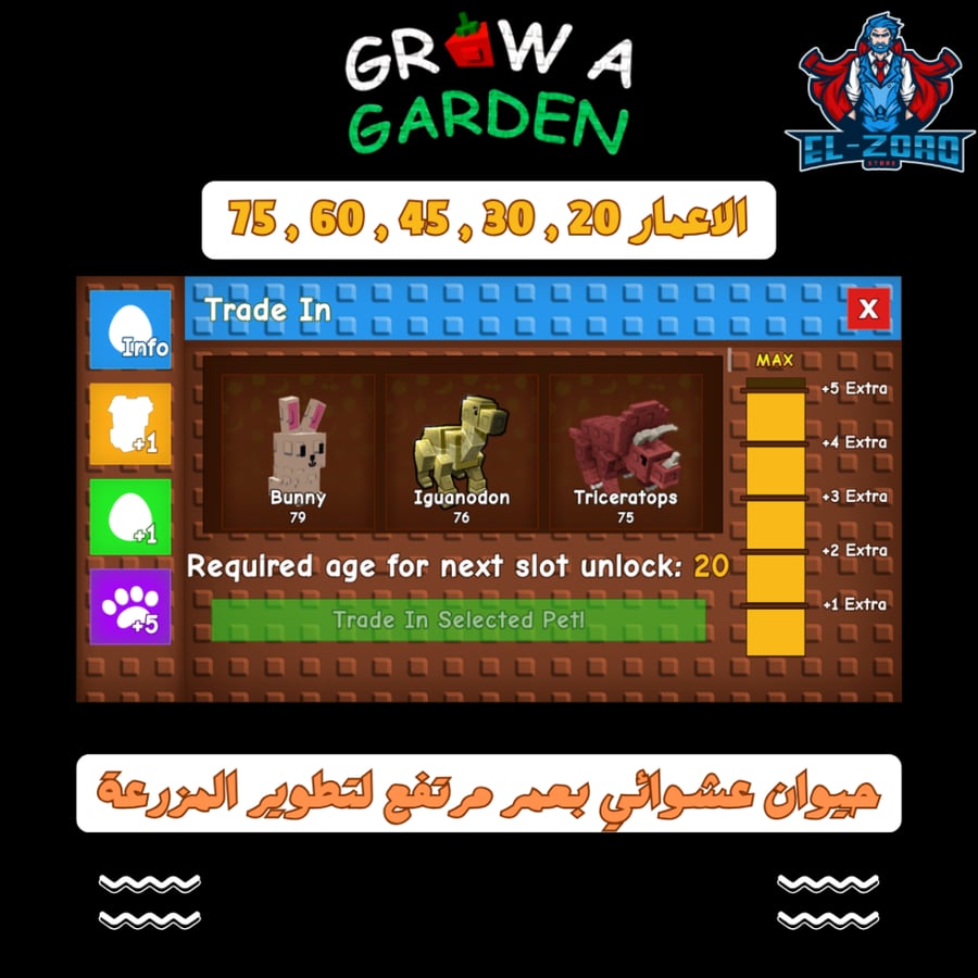 حيوان عمره 20 30 45 50 60 75 grow a garden