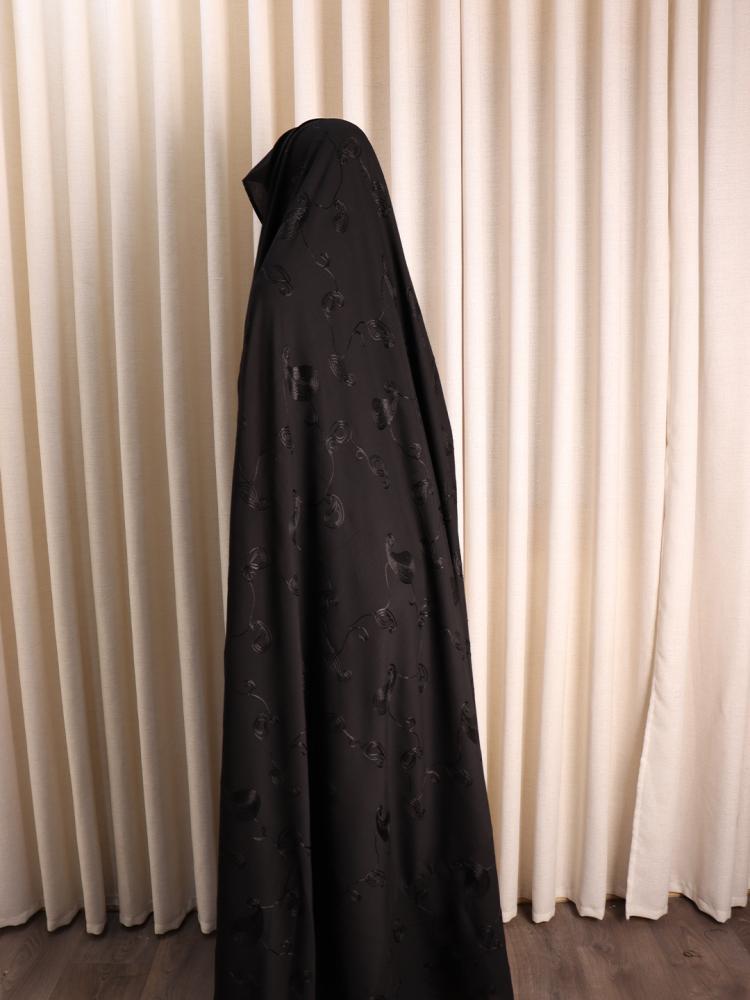 Black embroidered cotton head covering - 3.5 meters