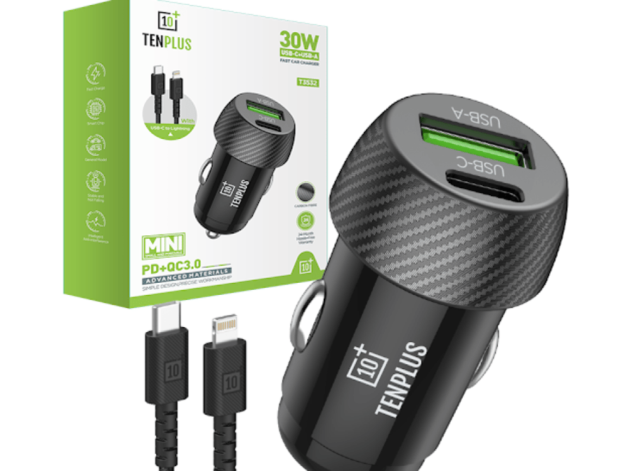 فيش سيارة مع كيبل تايب سي ايفون 30W TENPLUS