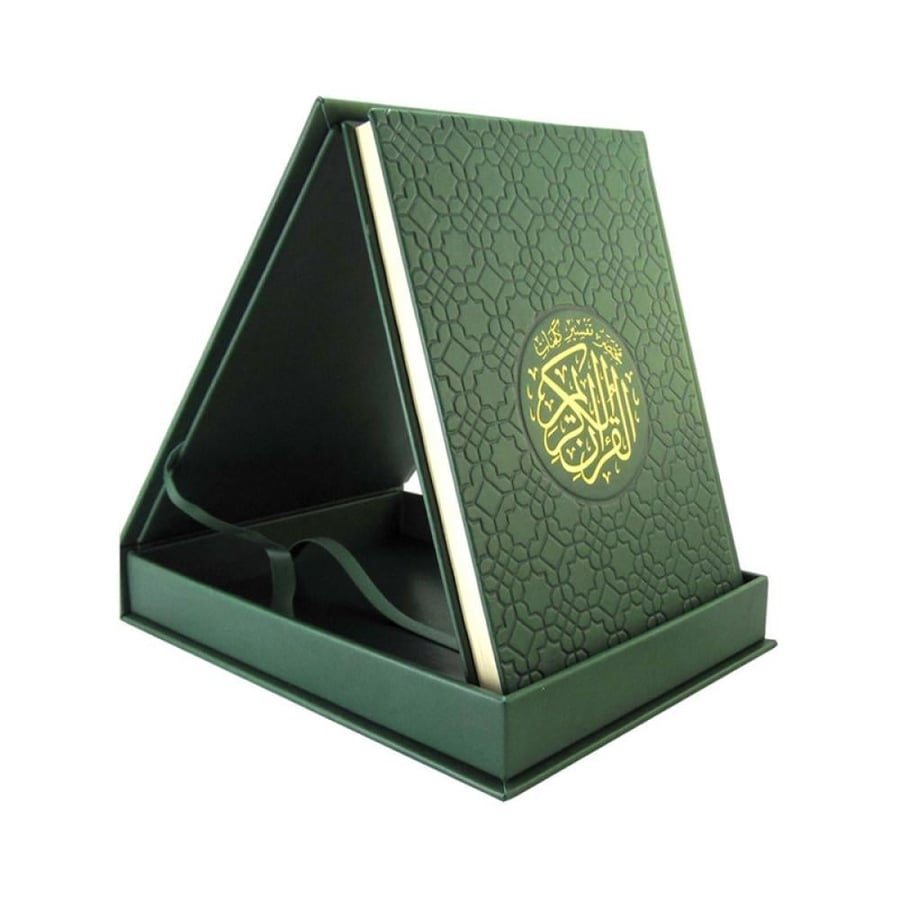 Quran with a luxurious leather box, size 20*28, green color