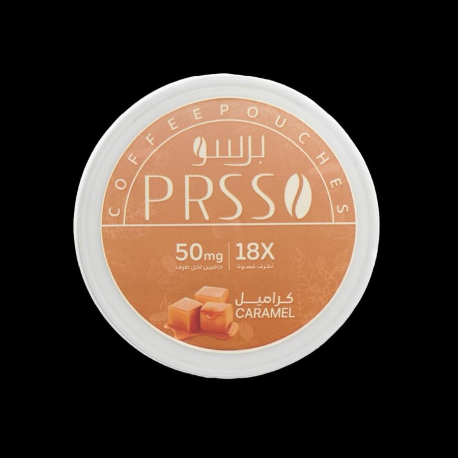 أظرف قهوة كافيين برسو كراميل PRSSO Caffeine Coffee Pouch Caramel 50mg