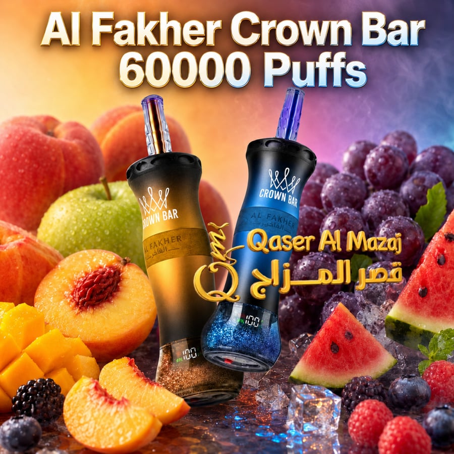 سحبة شيشة جاهزة خوخ مثلج Al Fakher Crown Bar Cloud X Peach Ice 60000 Puffs Disposable