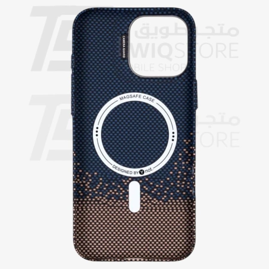 Way Note - Carbon fiber protective case with MagSafe and camera stand blue dotted brown