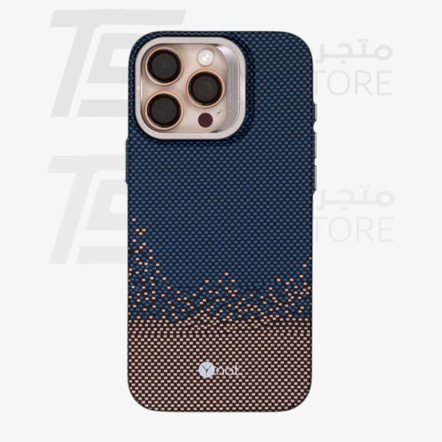 Way Note - Carbon fiber protective case with MagSafe and camera stand blue dotted brown
