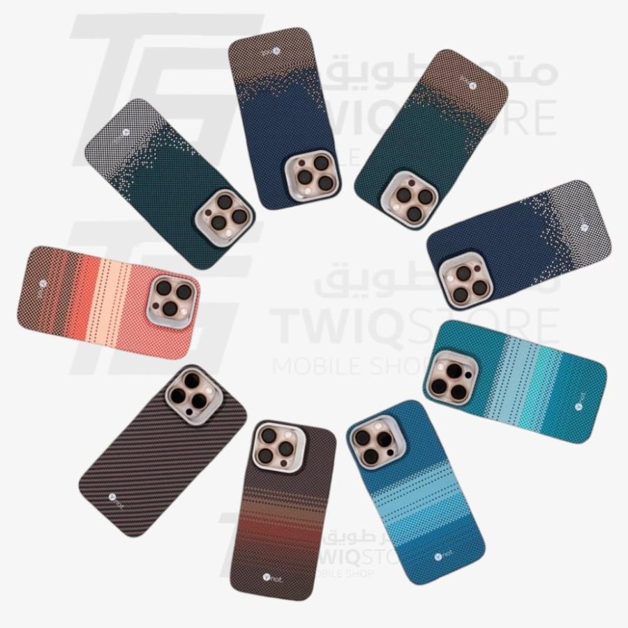 Way Note - Carbon fiber protective case with MagSafe and camera stand blue dotted brown