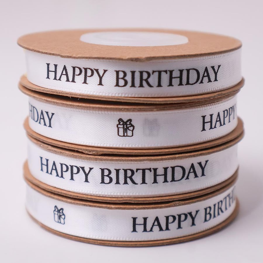 شرائط ستان رفيع ابيض  ( HAPPY BIRTHDAY ) 10 متر