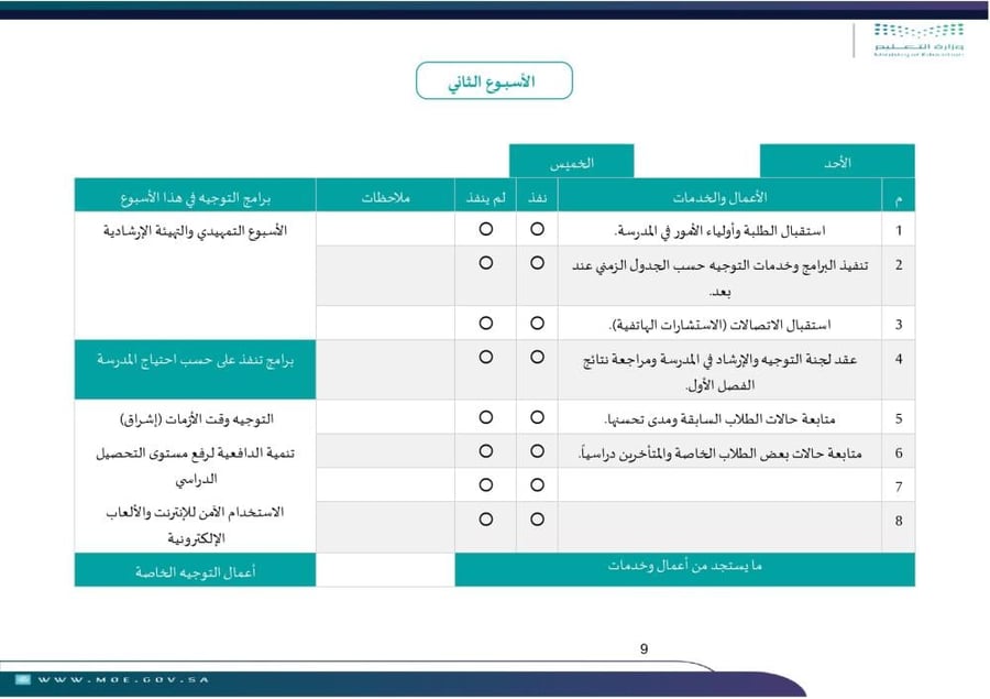 سجل متابعة خطة عمل الموجه الطلابي | قالب جاهز للطباعة (Word و PDF)