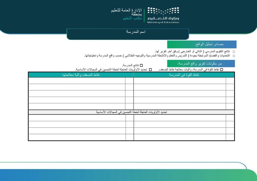 خطة التحسين والتطوير الشاملة لجميع المراحل الدراسية