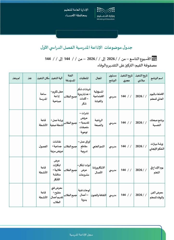 سجل الإذاعة المدرسية الشامل | خطط وتقييم  Word