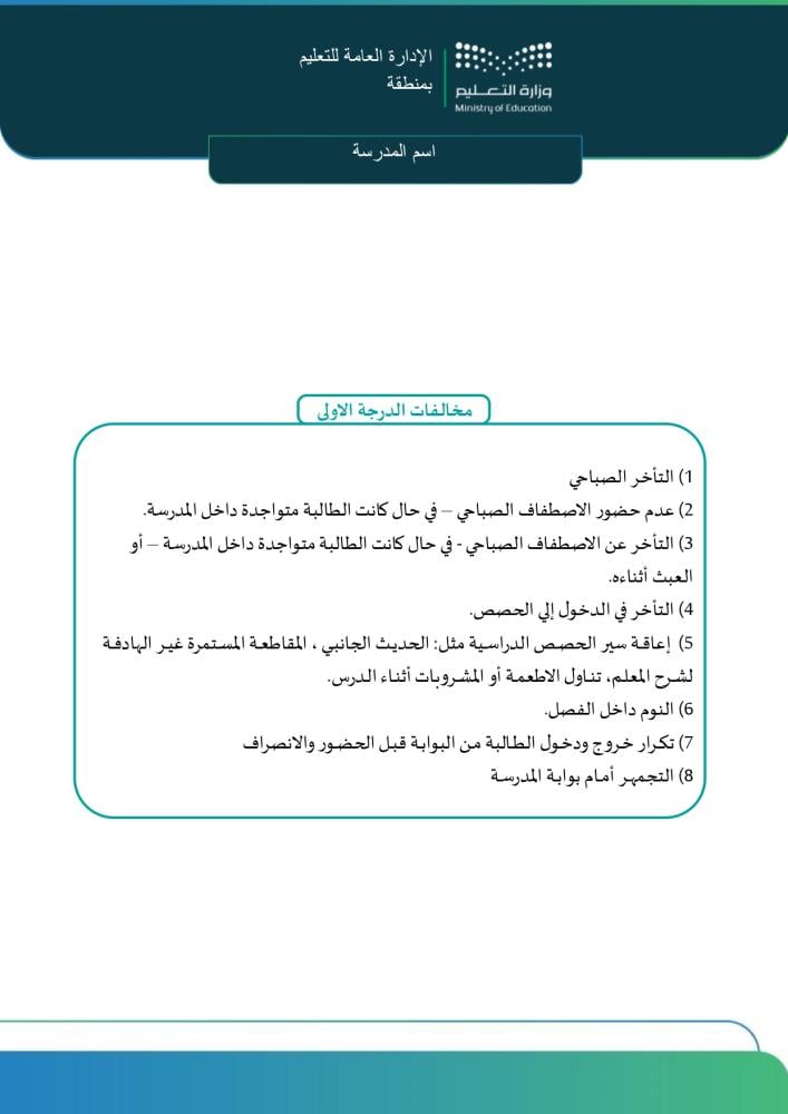 سجل المخالفات السلوكية (ابتدائي، متوسط، ثانوي) | قالب Word و PDF