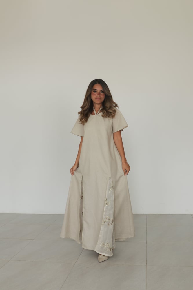 Linen dress in oyster gray